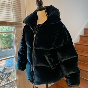 Sandro blue velvet puffer down jacket 38